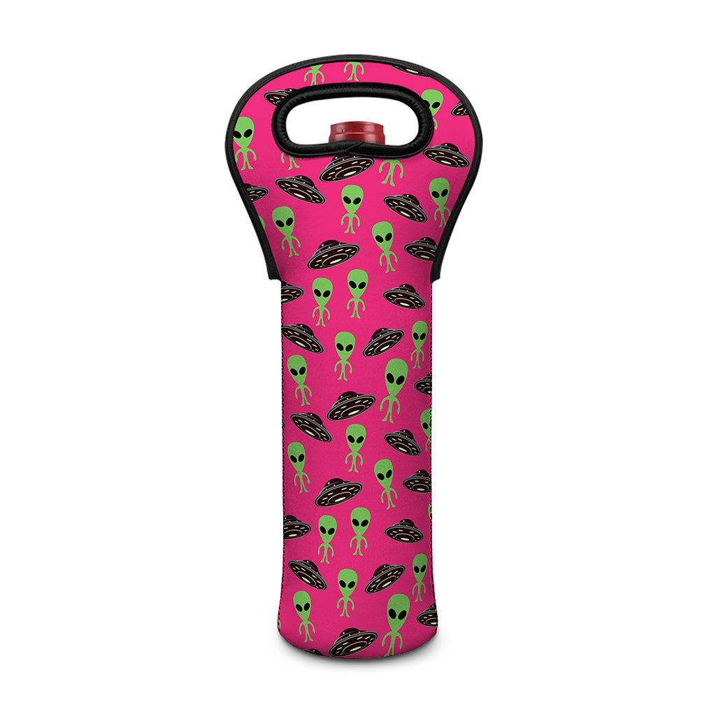 Little Green Alien UFO Print Single Neoprene Wine Tote