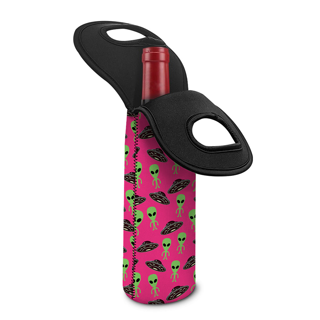 Little Green Alien UFO Print Single Neoprene Wine Tote