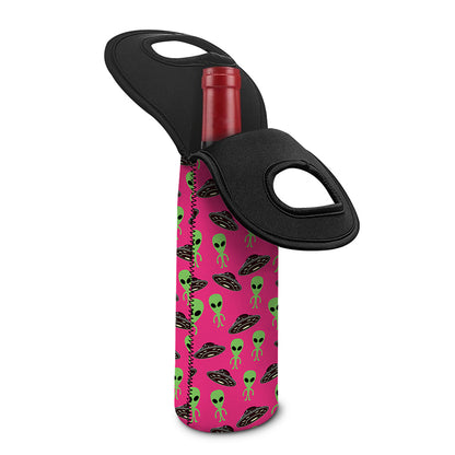 Little Green Alien UFO Print Single Neoprene Wine Tote