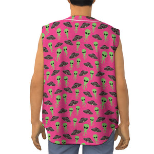 Little Green Alien UFO Print Sleeveless Baseball Jersey