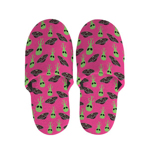 Little Green Alien UFO Print Slippers