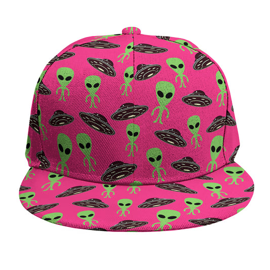 Little Green Alien UFO Print Snapback Cap