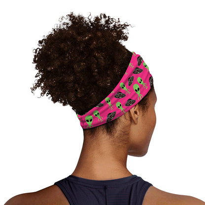 Little Green Alien UFO Print Sports Headband