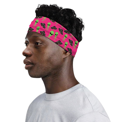 Little Green Alien UFO Print Sports Headband
