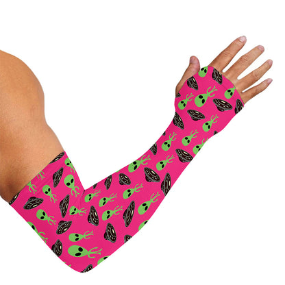Little Green Alien UFO Print Sun Protection Arm Sleeves