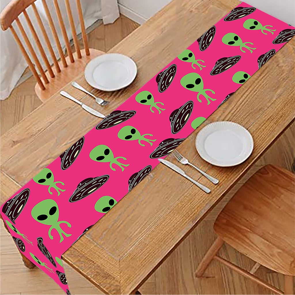 Little Green Alien UFO Print Table Runner