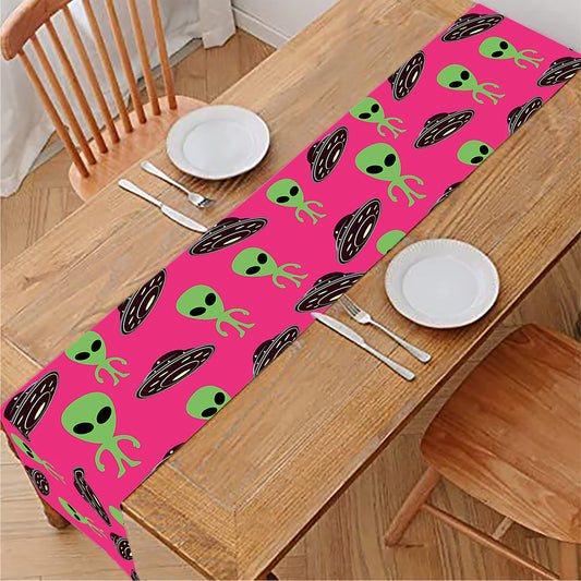 Little Green Alien UFO Print Table Runner