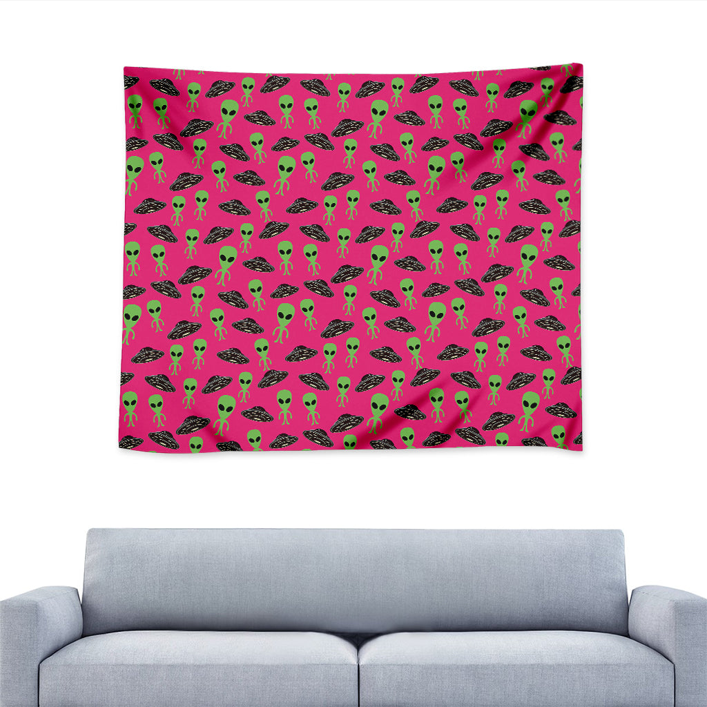 Little Green Alien UFO Print Tapestry