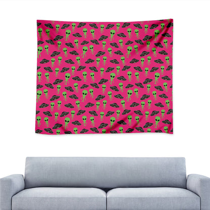 Little Green Alien UFO Print Tapestry