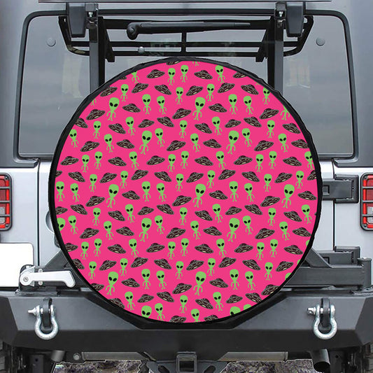 Little Green Alien UFO Print Tire Cover
