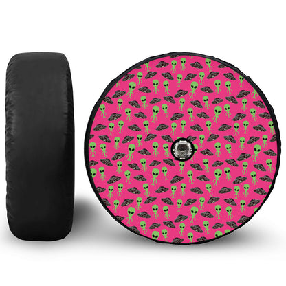 Little Green Alien UFO Print Tire Cover With Camera Hole