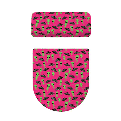 Little Green Alien UFO Print Toilet Lid And Tank Cover Set