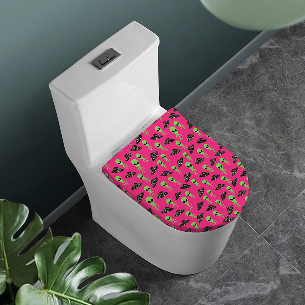Little Green Alien UFO Print Toilet Lid Cover