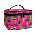 Little Green Alien UFO Print Travel Makeup Bag