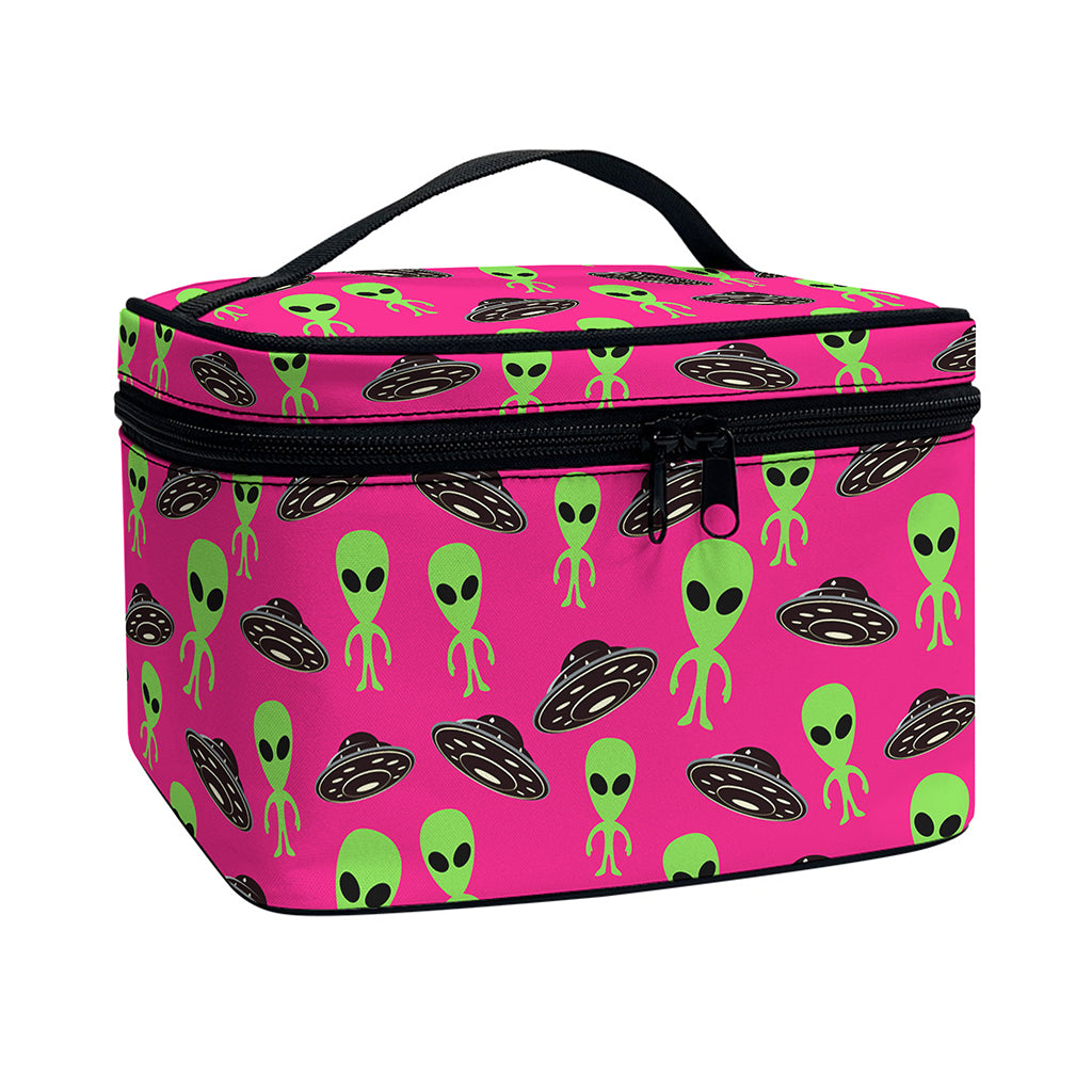 Little Green Alien UFO Print Travel Makeup Bag