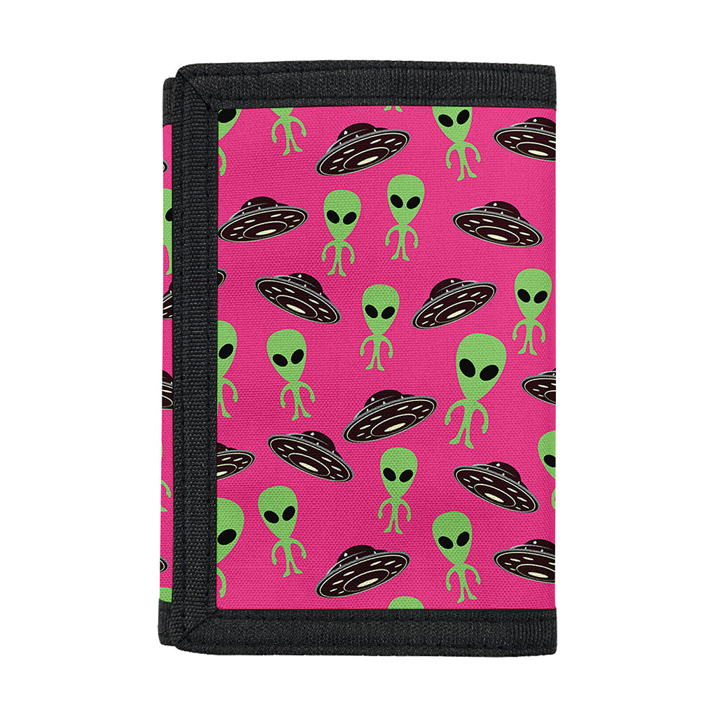 Little Green Alien UFO Print Trifold Wallet