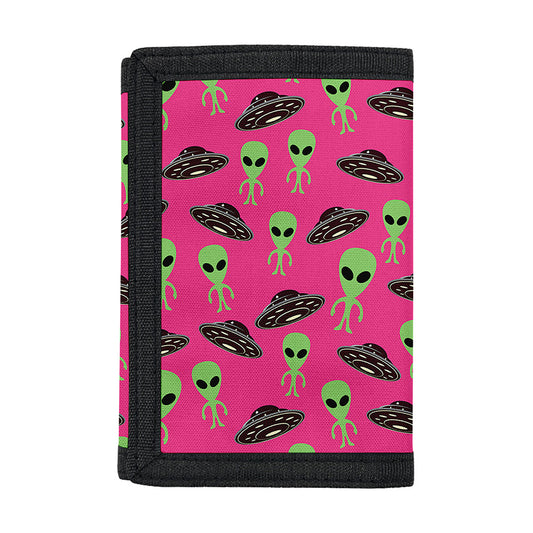 Little Green Alien UFO Print Trifold Wallet