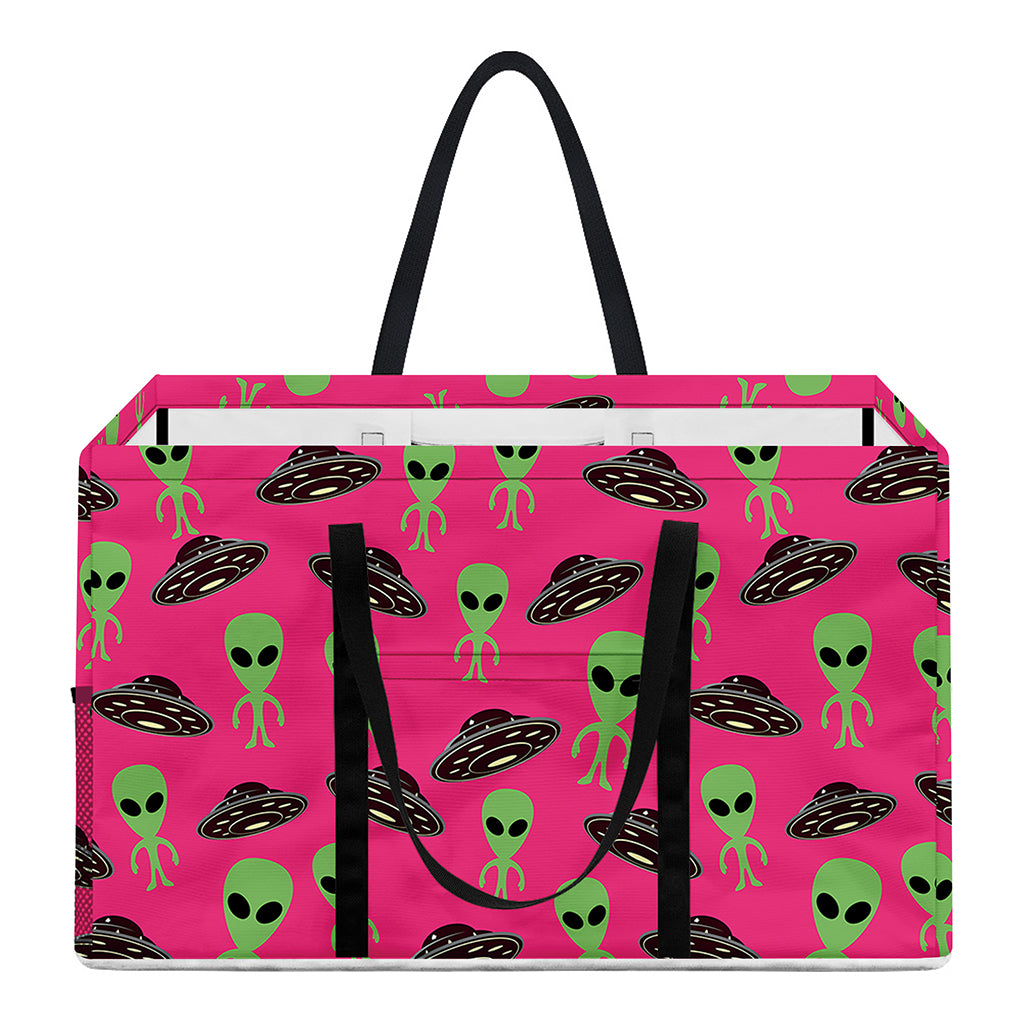 Little Green Alien UFO Print Utility Tote Bag