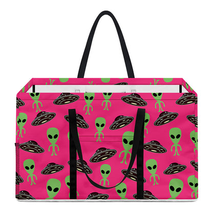Little Green Alien UFO Print Utility Tote Bag