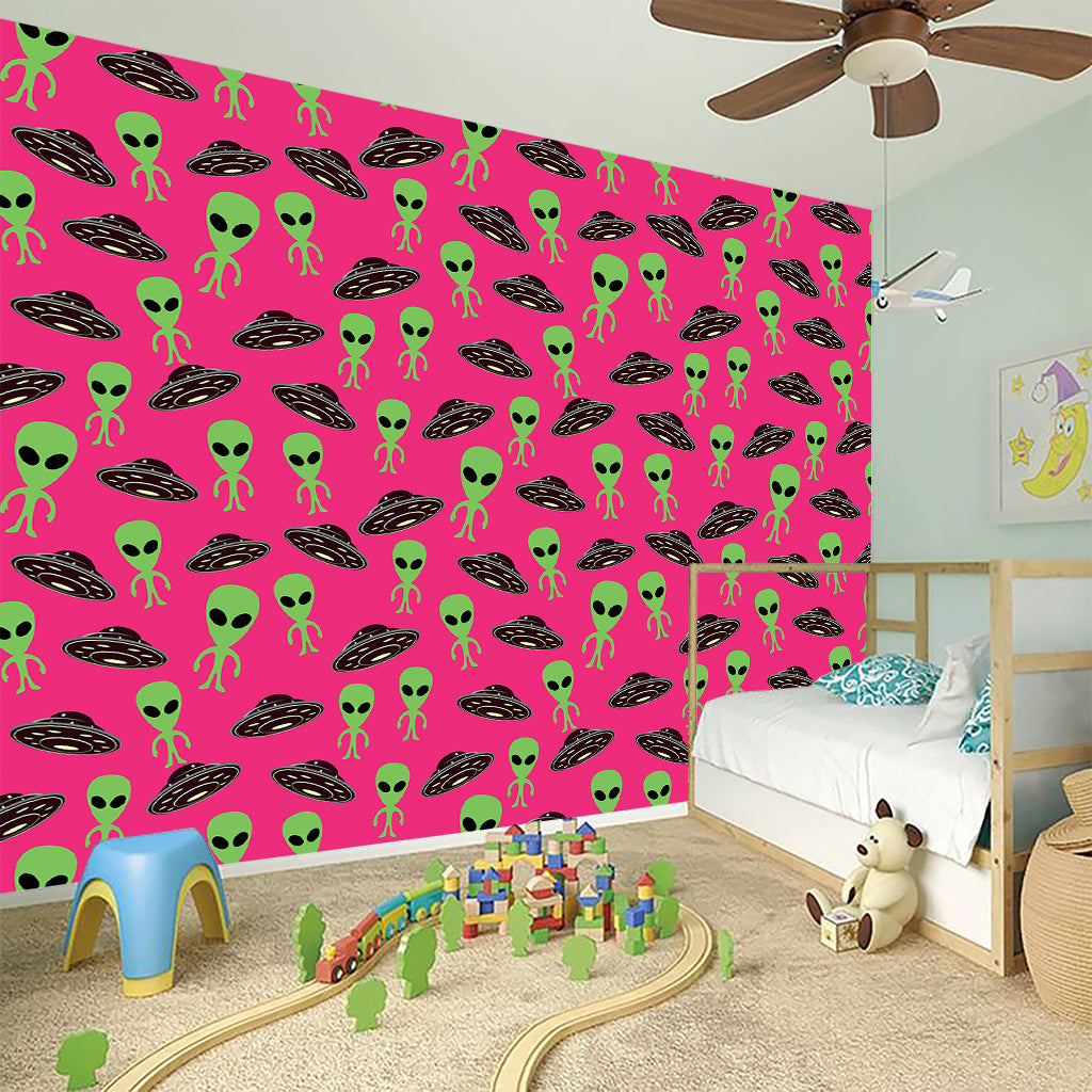 Little Green Alien UFO Print Wall Sticker