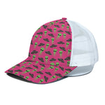 Little Green Alien UFO Print White Mesh Trucker Cap