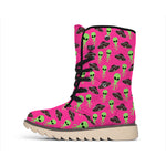 Little Green Alien UFO Print Winter Boots