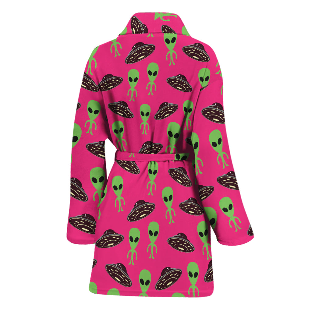 Little Green Alien UFO Print Women's Bathrobe