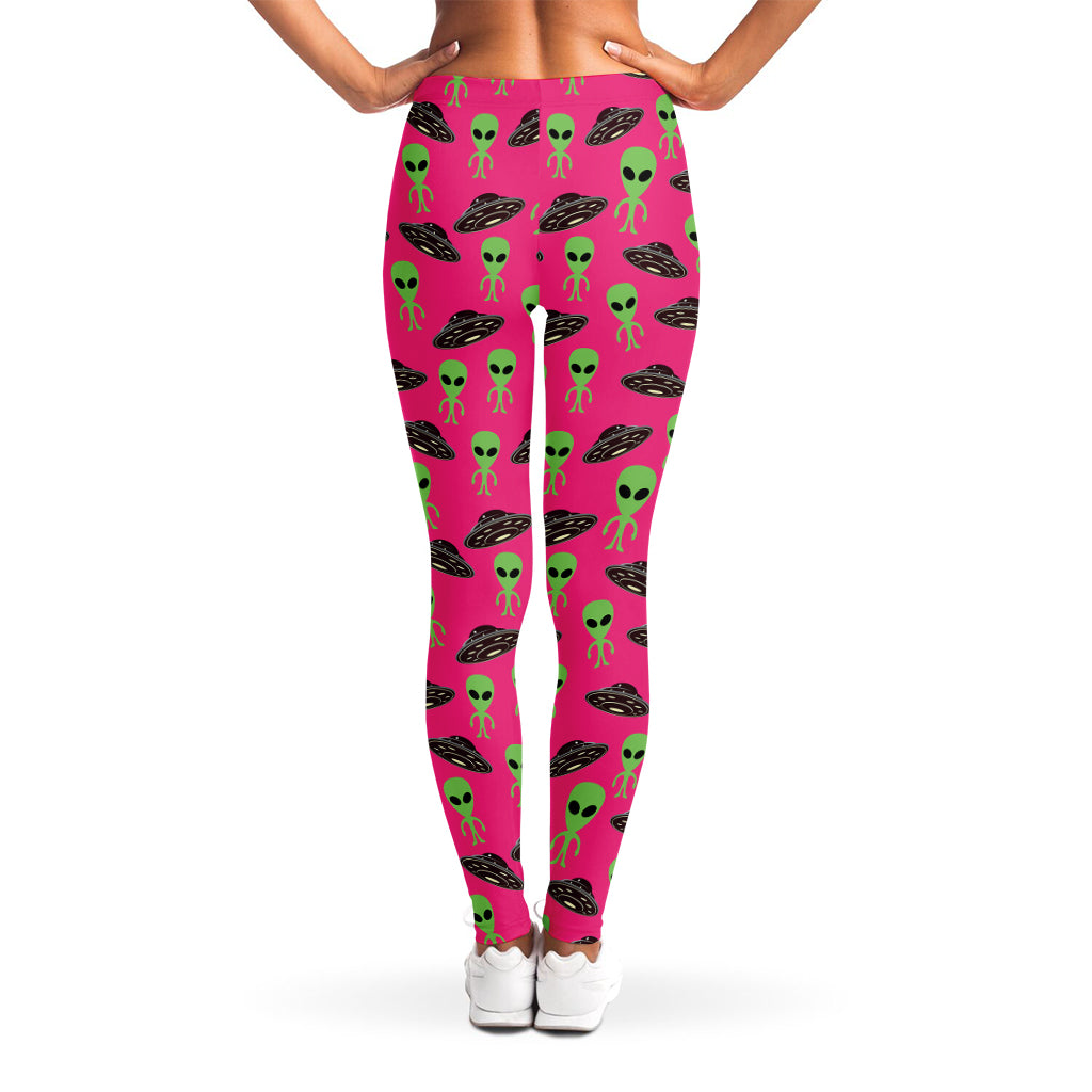 Little Green Alien UFO Print Women's Leggings