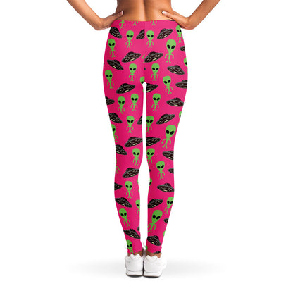 Little Green Alien UFO Print Women's Leggings