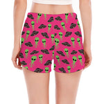 Little Green Alien UFO Print Women's Split Running Shorts