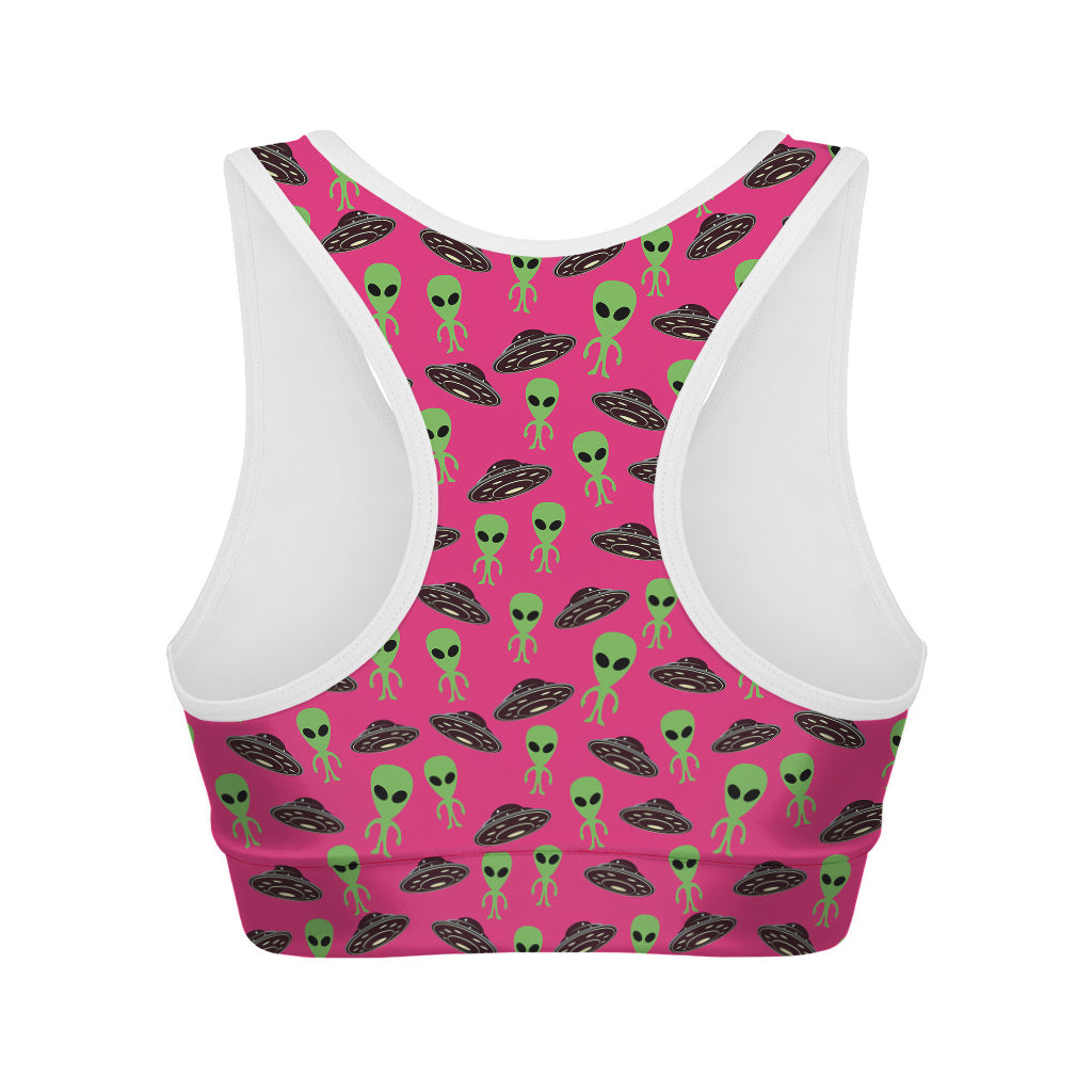 Little Green Alien UFO Print Women's Sports Bra