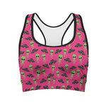 Little Green Alien UFO Print Women's Sports Bra