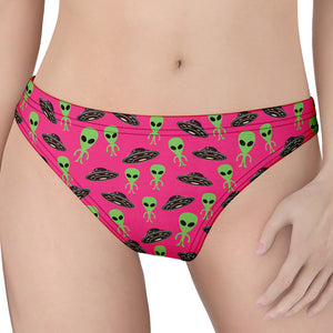 Little Green Alien UFO Print Women's Thong