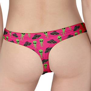 Little Green Alien UFO Print Women's Thong