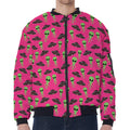 Little Green Alien UFO Print Zip Sleeve Bomber Jacket