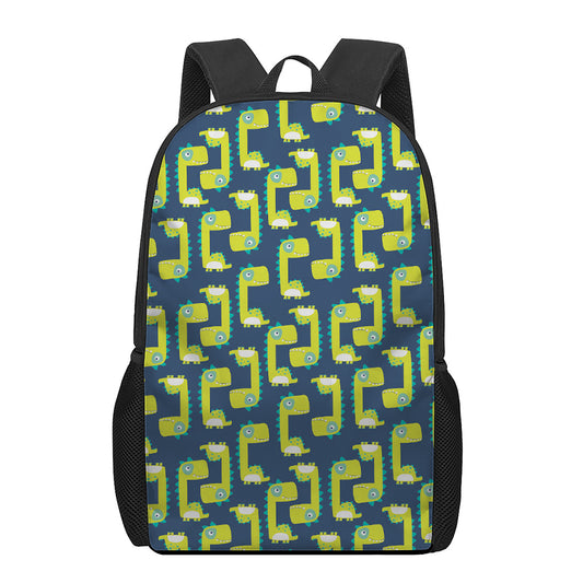 Little Green Dinosaur Pattern Print 17 Inch Backpack