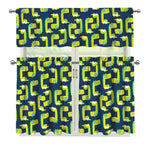Little Green Dinosaur Pattern Print 3 Piece Kitchen Curtains
