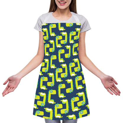 Little Green Dinosaur Pattern Print Adjustable Apron