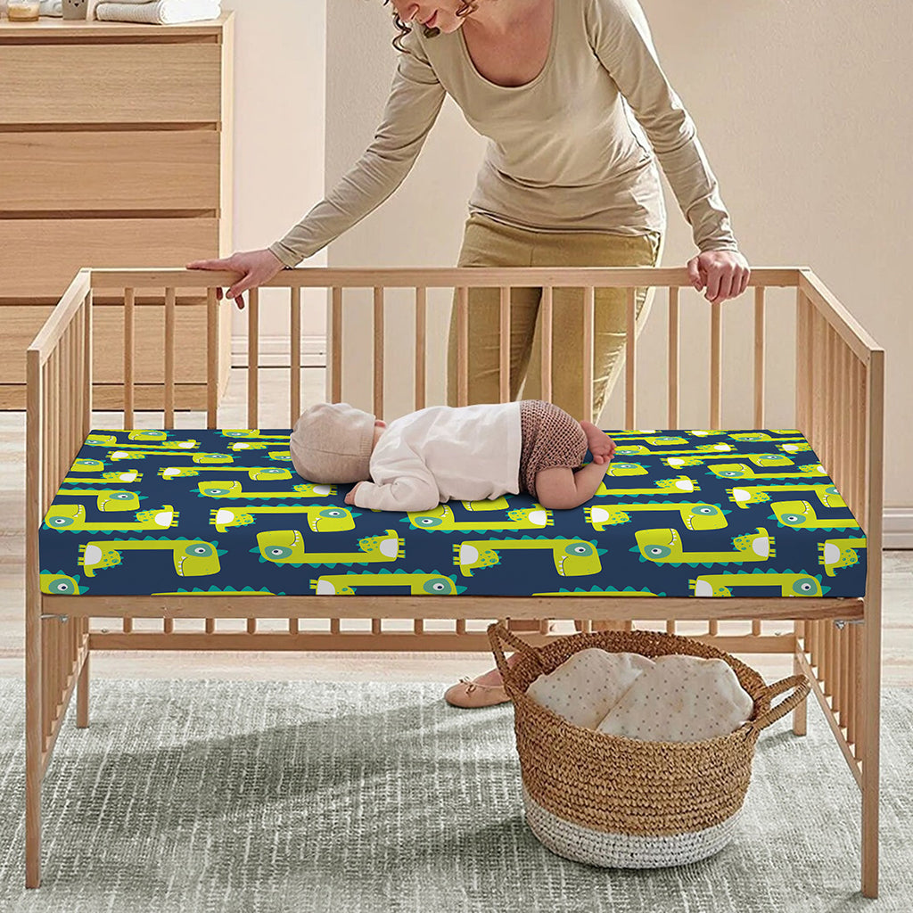 Little Green Dinosaur Pattern Print Baby Crib Sheet