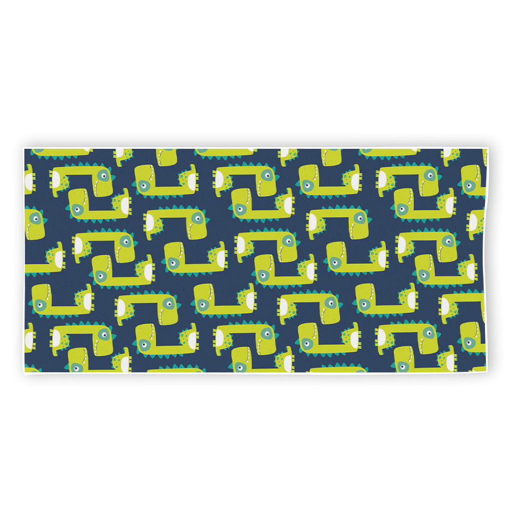 Little Green Dinosaur Pattern Print Beach Towel