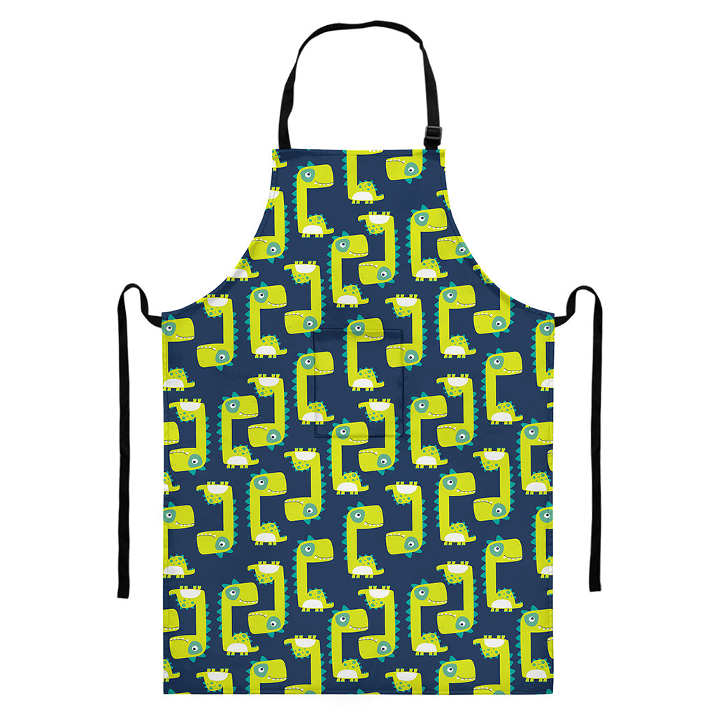 Little Green Dinosaur Pattern Print Bib Apron With Pocket