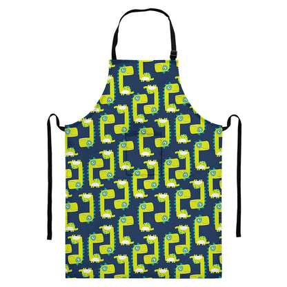 Little Green Dinosaur Pattern Print Bib Apron With Pocket