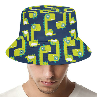 Little Green Dinosaur Pattern Print Bucket Hat