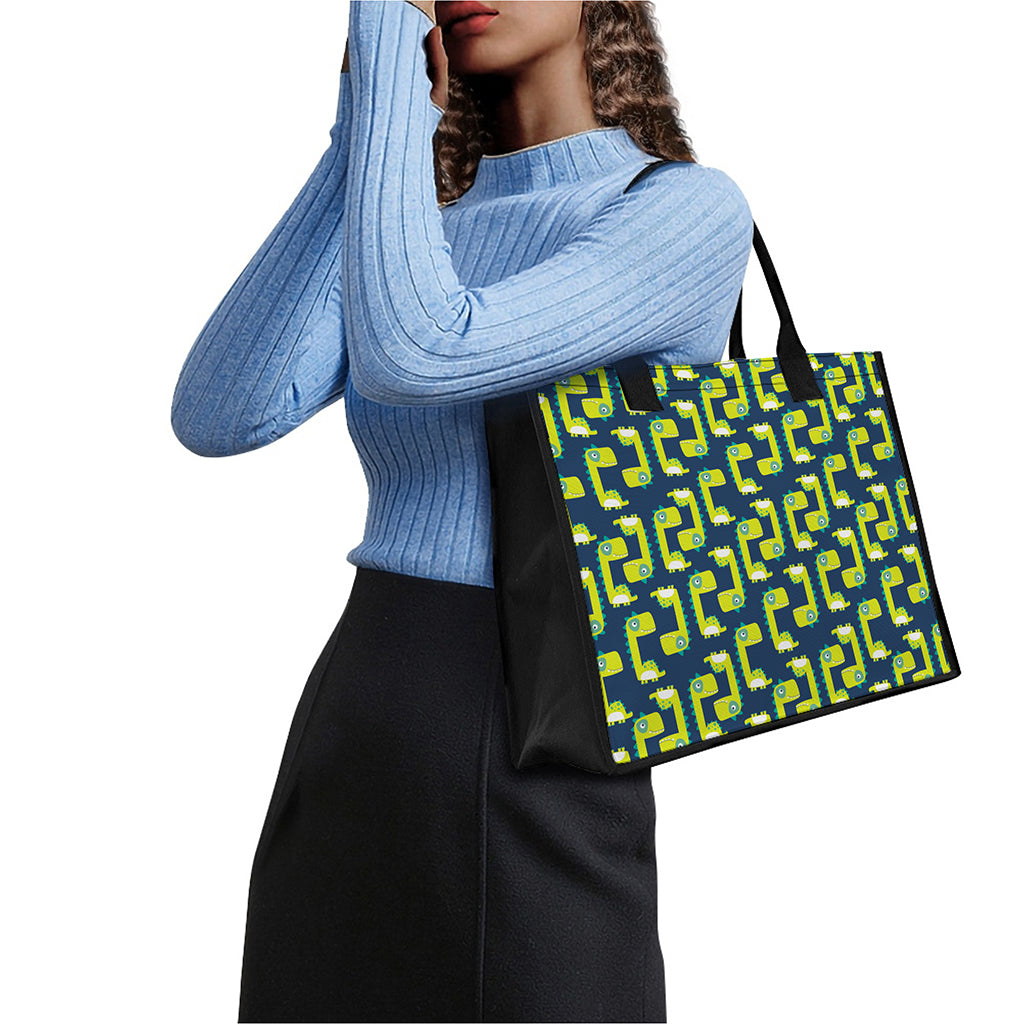 Little Green Dinosaur Pattern Print Canvas Tote Bag