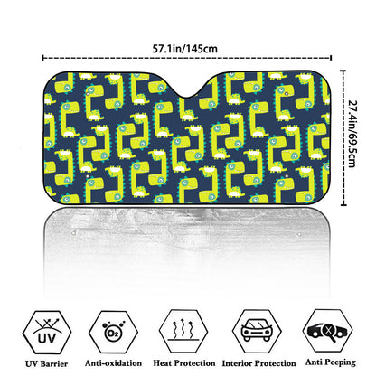 Little Green Dinosaur Pattern Print Car Windshield Sun Shade