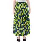 Little Green Dinosaur Pattern Print Chiffon Maxi Skirt