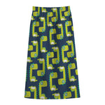 Little Green Dinosaur Pattern Print Cotton Front Slit Maxi Skirt