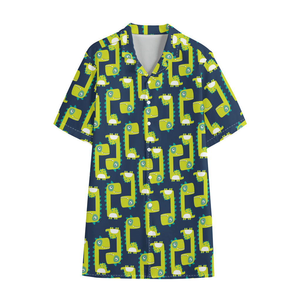 Little Green Dinosaur Pattern Print Cotton Hawaiian Shirt