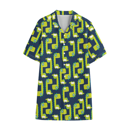Little Green Dinosaur Pattern Print Cotton Hawaiian Shirt