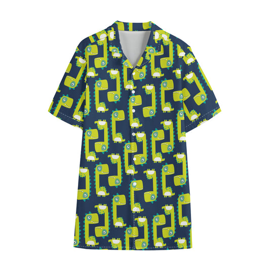 Little Green Dinosaur Pattern Print Cotton Hawaiian Shirt